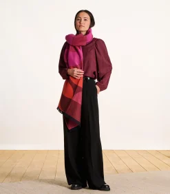 Gedessineerde rode sjaal van biologisch katoen DAMES Sjaals