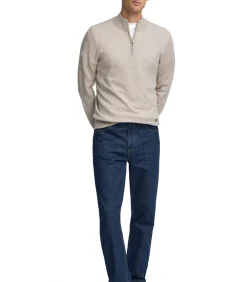 Discount Gemêleerd beige trui van merinowol met halve rits Heren Truien & Cardigans