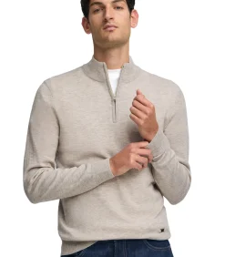 Discount Gemêleerd beige trui van merinowol met halve rits Heren Truien & Cardigans