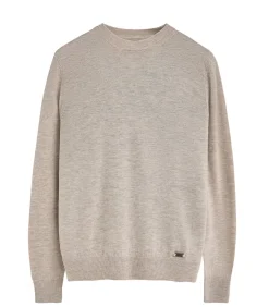 Gemêleerd beige trui van merinowol met ronde hals Heren Truien & Cardigans