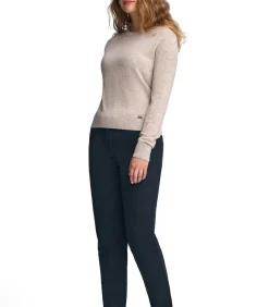 Clearance Gemêleerd beige trui van merinowol, met slim fit en ronde hals DAMES Truien & Cardigans