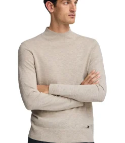 Heren Polo Club Gemêleerd beige trui van merinowol met Perkins-kraag