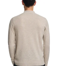 Heren Polo Club Gemêleerd beige trui van merinowol met Perkins-kraag