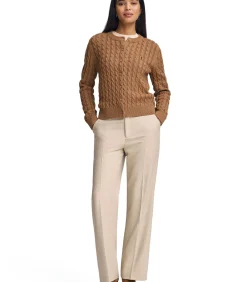 Outlet Gemêleerd camelkleurige kabelgebreide cardigan met geborduurd Rigby Go-logo DAMES Truien & Cardigans