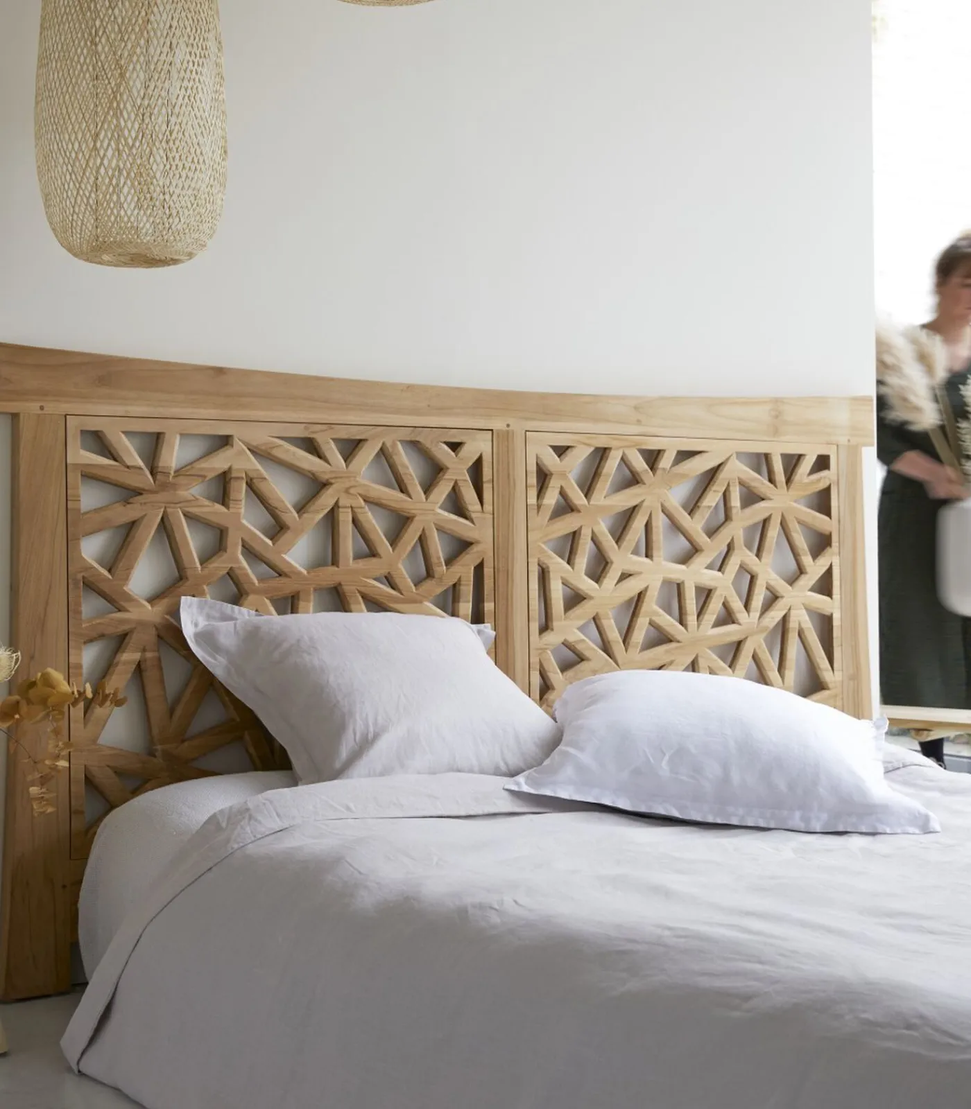 Tikamoon Gentong - Hoofdbord van massief teakhout 210 cm