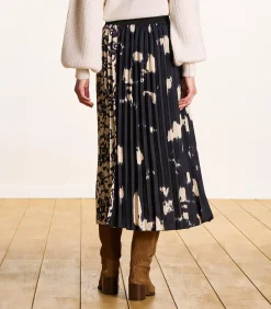 DAMES La Fée Maraboutée Geplooide rok tot halverwege de lengte in blauw en beige print