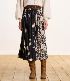 DAMES La Fée Maraboutée Geplooide rok tot halverwege de lengte in blauw en beige print