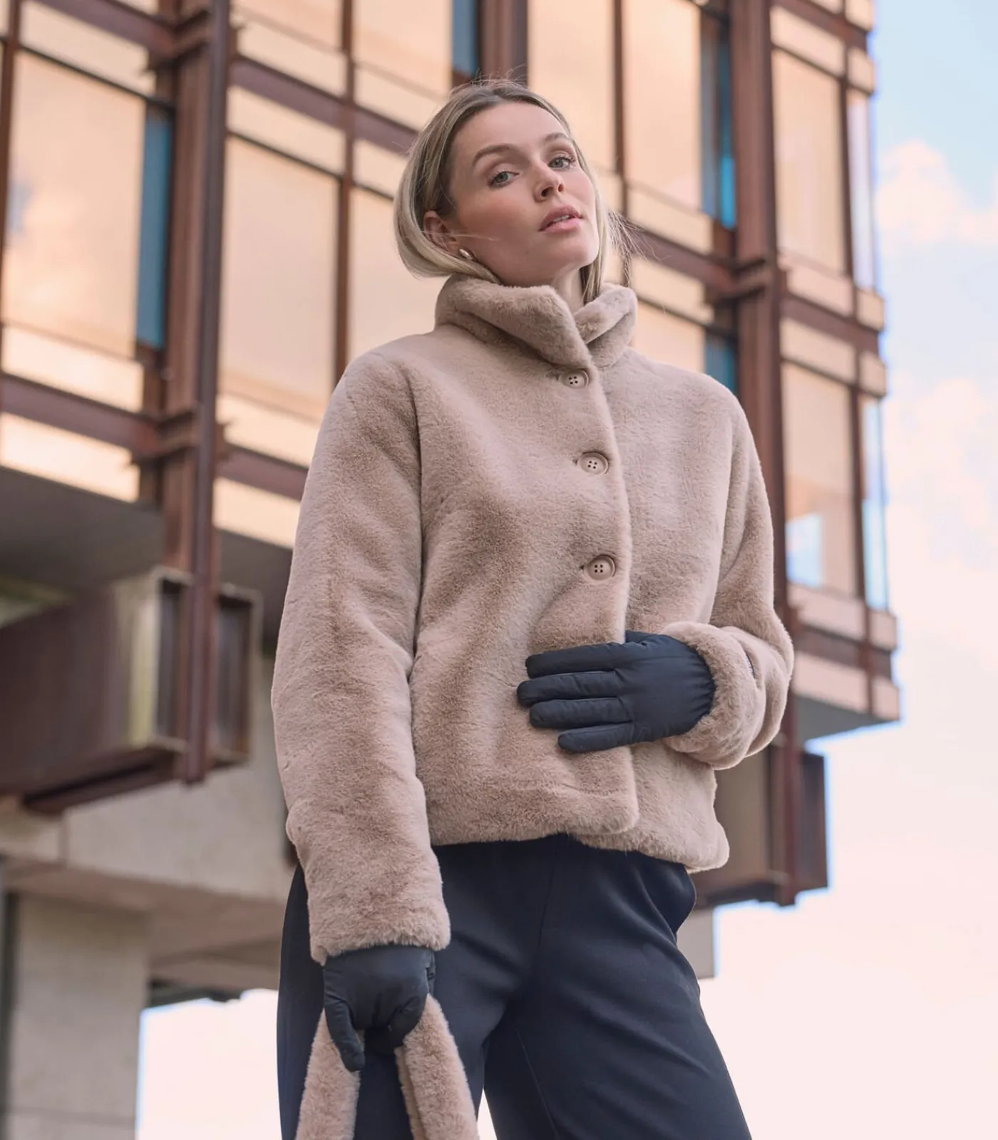 Hot Gevoerde handschoenen met imitatiebont Zwart M DAMES Sjaals