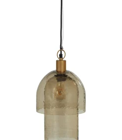 Clearance Gigi Hanglamp Dubbele Kap - Gehamerd Glas - Naturel - 31x22x22 Hanglampen