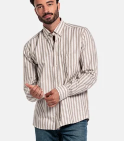 Best Brando Gestreept Overhemd – Donkerbruin Heren Hemden