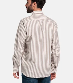 Best Brando Gestreept Overhemd – Donkerbruin Heren Hemden