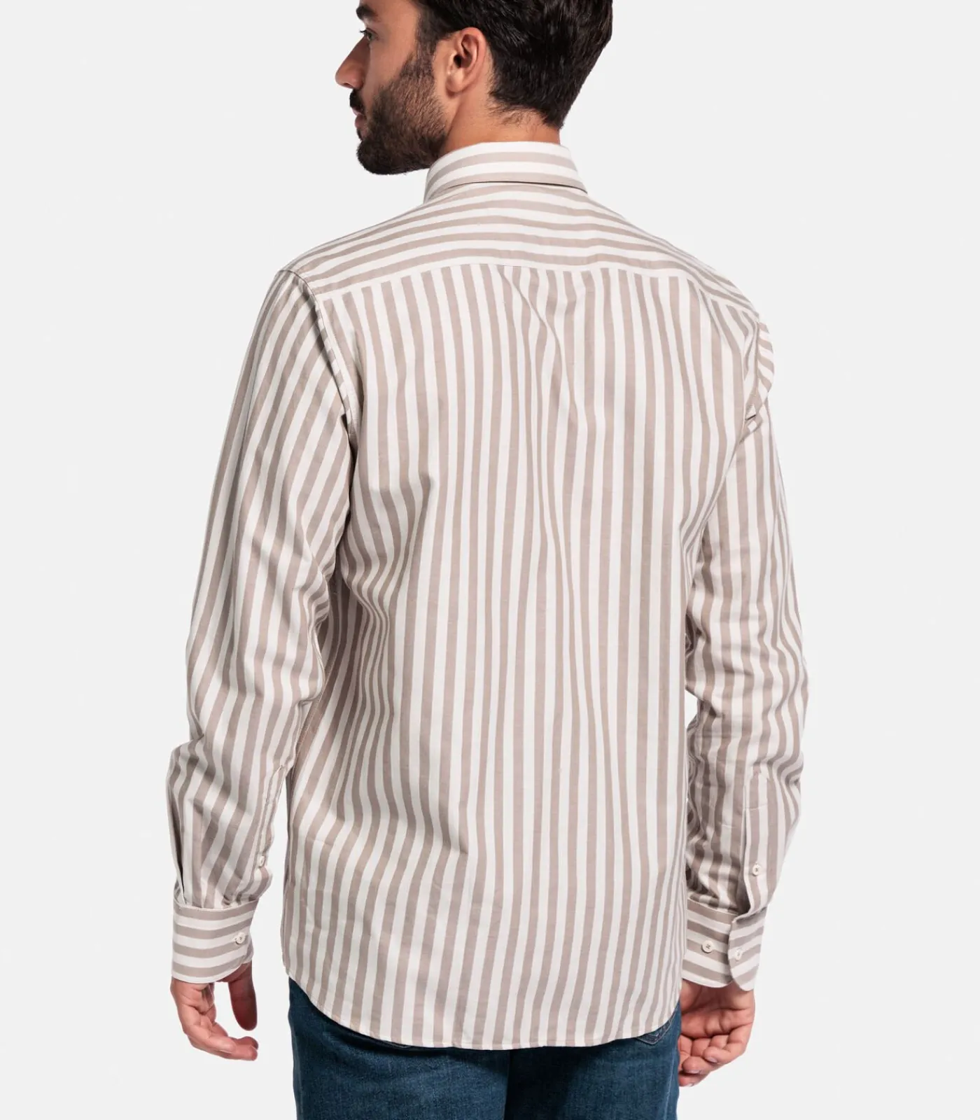 Best Brando Gestreept Overhemd – Donkerbruin Heren Hemden