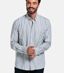 Sale Brando Gestreept Overhemd – Middenblauw Heren Hemden