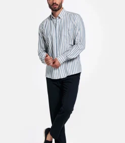Sale Brando Gestreept Overhemd – Middenblauw Heren Hemden