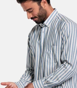 Sale Brando Gestreept Overhemd – Middenblauw Heren Hemden
