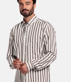 Hot Brando Streep Overhemd - Donkerbruin Heren Hemden