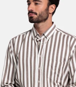 Hot Brando Streep Overhemd - Donkerbruin Heren Hemden