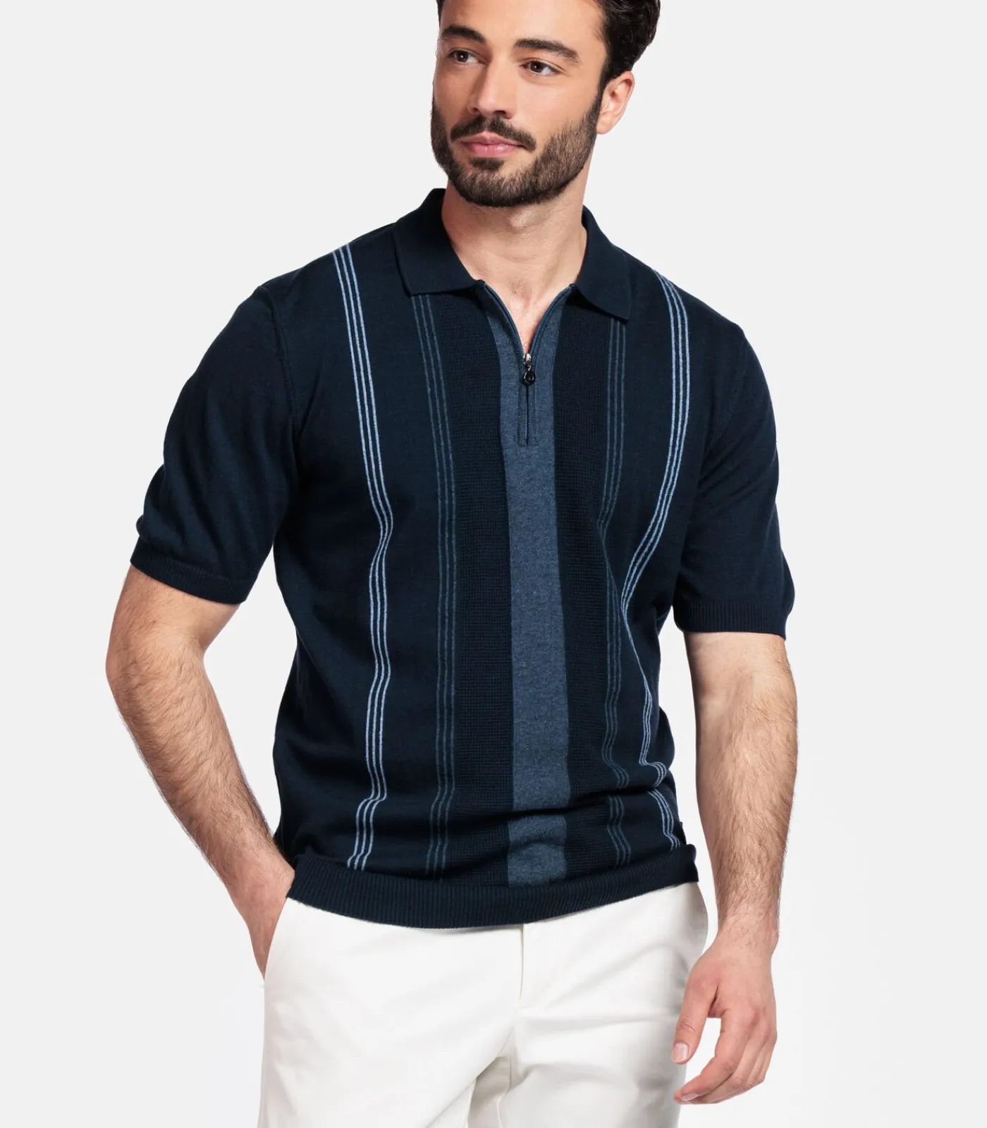 Outlet Enzo Knitted Polo – Melange Blauw Heren T-Shirts & Polo's