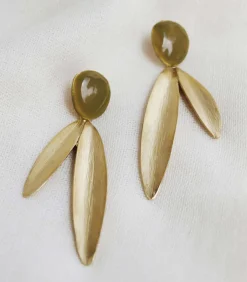 Hot Gouden oorbellen Olivia met twee bladeren DAMES Oorbellen