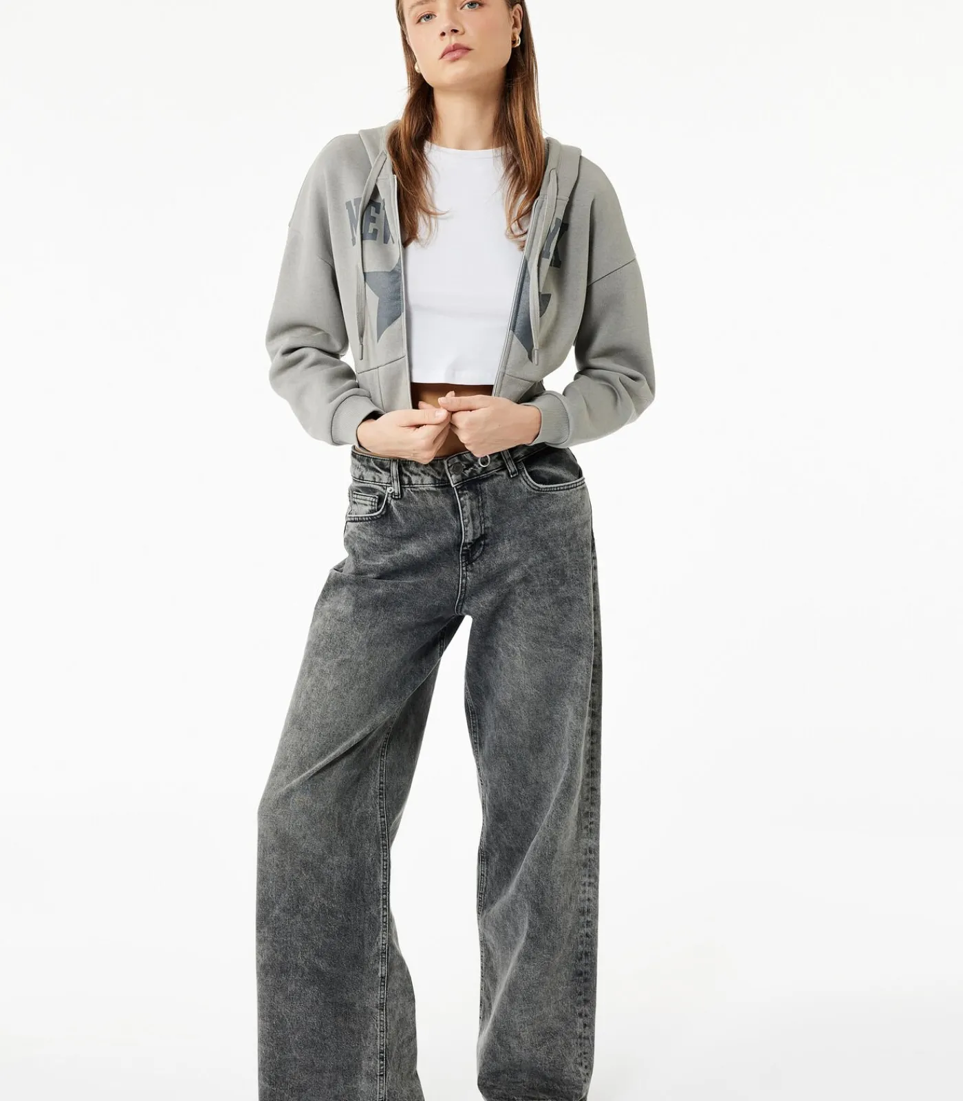 Sale Grijs Crop Sweatshirt Kap Hoody Lang DAMES Truien & Cardigans