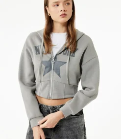 Sale Grijs Crop Sweatshirt Kap Hoody Lang DAMES Truien & Cardigans