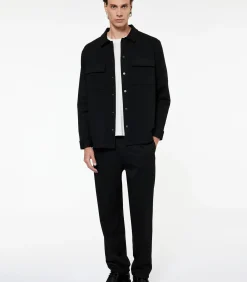 Heren Koton Grijs Heren Shacket Met Zakdetails Lange Mouwen