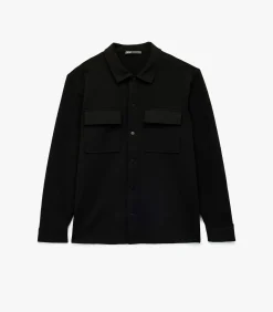 Heren Koton Grijs Heren Shacket Met Zakdetails Lange Mouwen