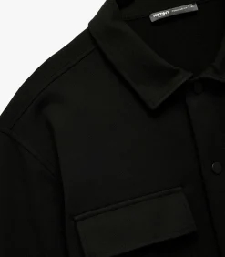 Heren Koton Grijs Heren Shacket Met Zakdetails Lange Mouwen