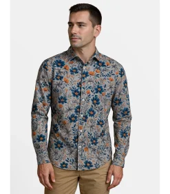 Sale Grijs herenoverhemd met bloemen Heren Hemden