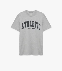 Heren Koton Grijs T-shirt Korte Mouwen Ronde Hals Bedrukt