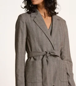 Clearance Grijze ceintuurjas met strepen DAMES Jassen