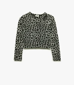 Kinderen Koton Grijze Crop Blouse Lange Mouwen Luipaardprint