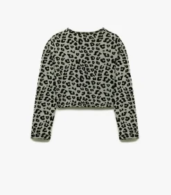 Kinderen Koton Grijze Crop Blouse Lange Mouwen Luipaardprint