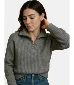 Hot Grijze damestrui met ritskraag DAMES Truien & Cardigans