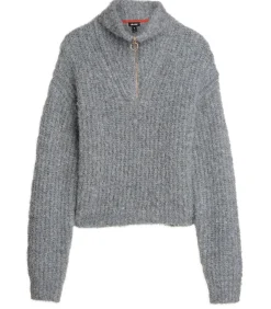 Hot Grijze damestrui met ritskraag DAMES Truien & Cardigans