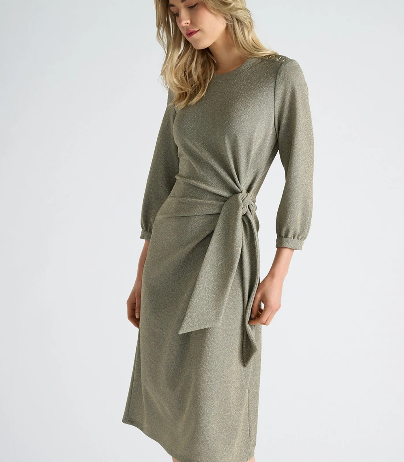 Hot Groen kleed met lurex en knoop in de taille DAMES Jurken