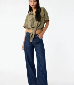 Groene Korte Mouwen Blouse met Binddetail DAMES Overhemden & Blouses