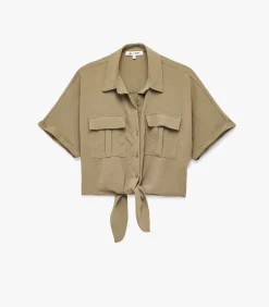 Groene Korte Mouwen Blouse met Binddetail DAMES Overhemden & Blouses