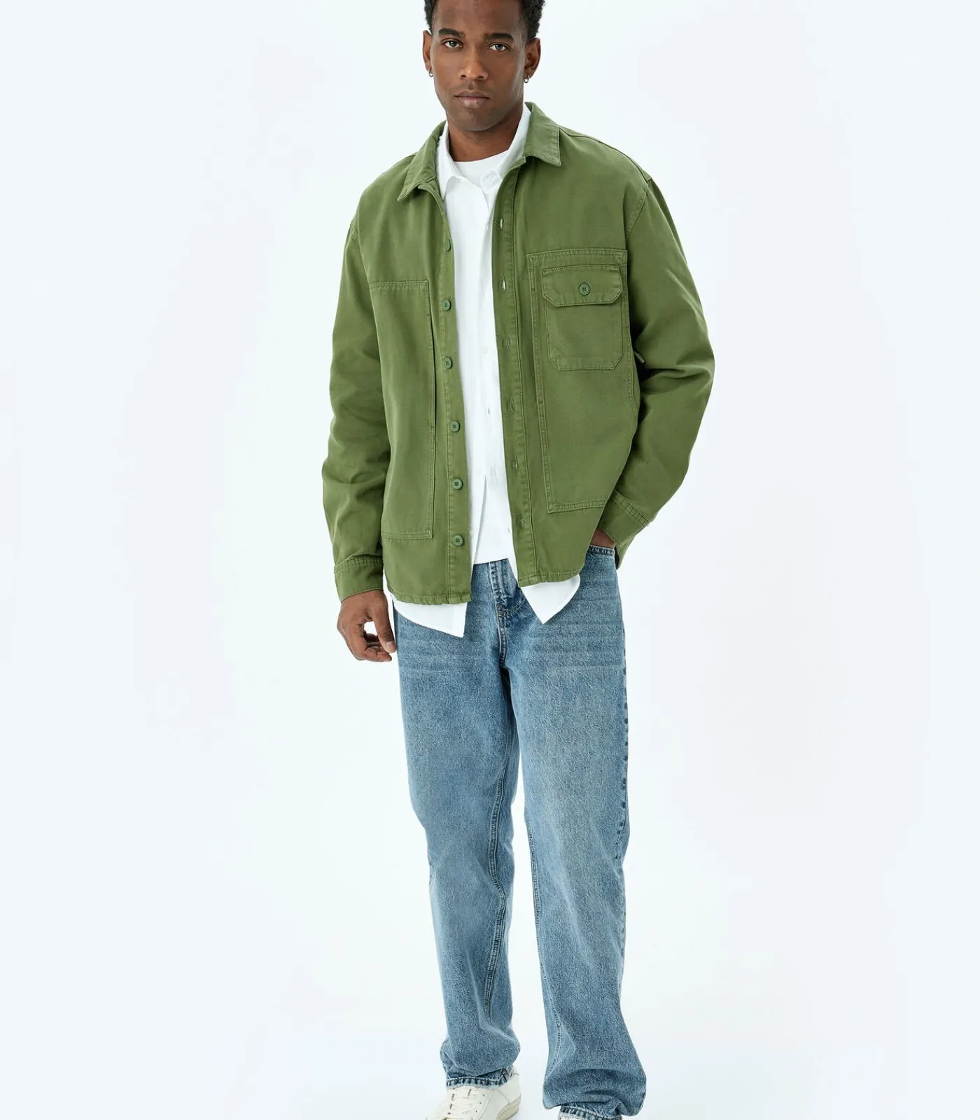 Heren Koton Groene Mannen Oversized Spijkerjas Lange Mouwen