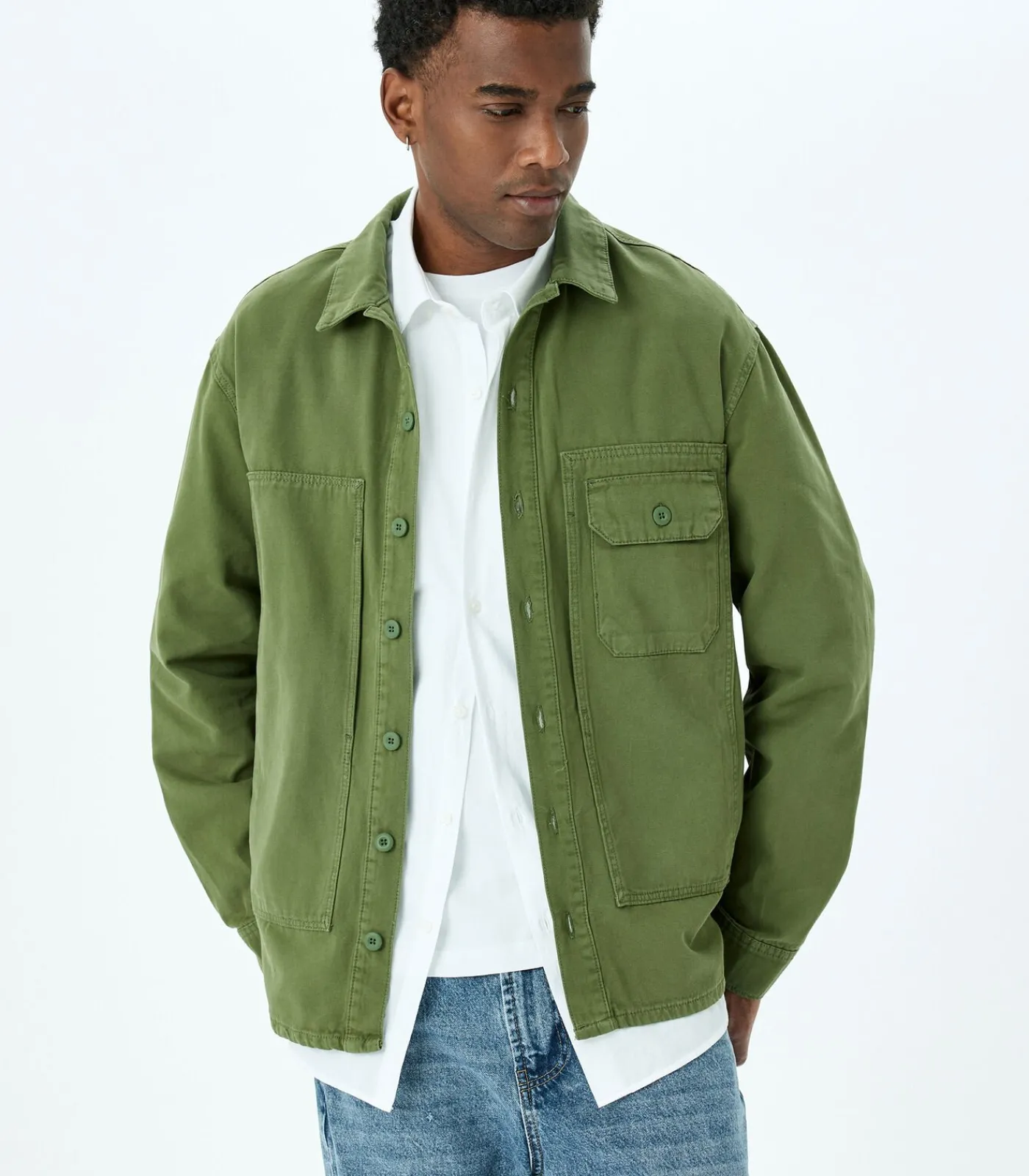 Heren Koton Groene Mannen Oversized Spijkerjas Lange Mouwen