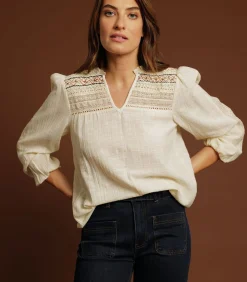 New GUILDA - 100% katoenen bohemian blouse met borduursels en lange mouwen DAMES Overhemden & Blouses