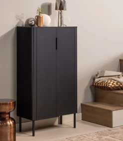 Outlet Gunnar 2-Deurs Kast - Grenen - Matzwart -135x85x39 Meubels