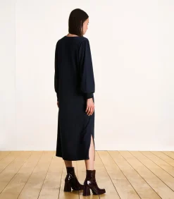 DAMES La Fée Maraboutée Halflange jurk in donkerblauw breisel met borduursel