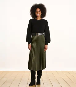 Online Halflange kaki plooirok van flanel DAMES Rokken