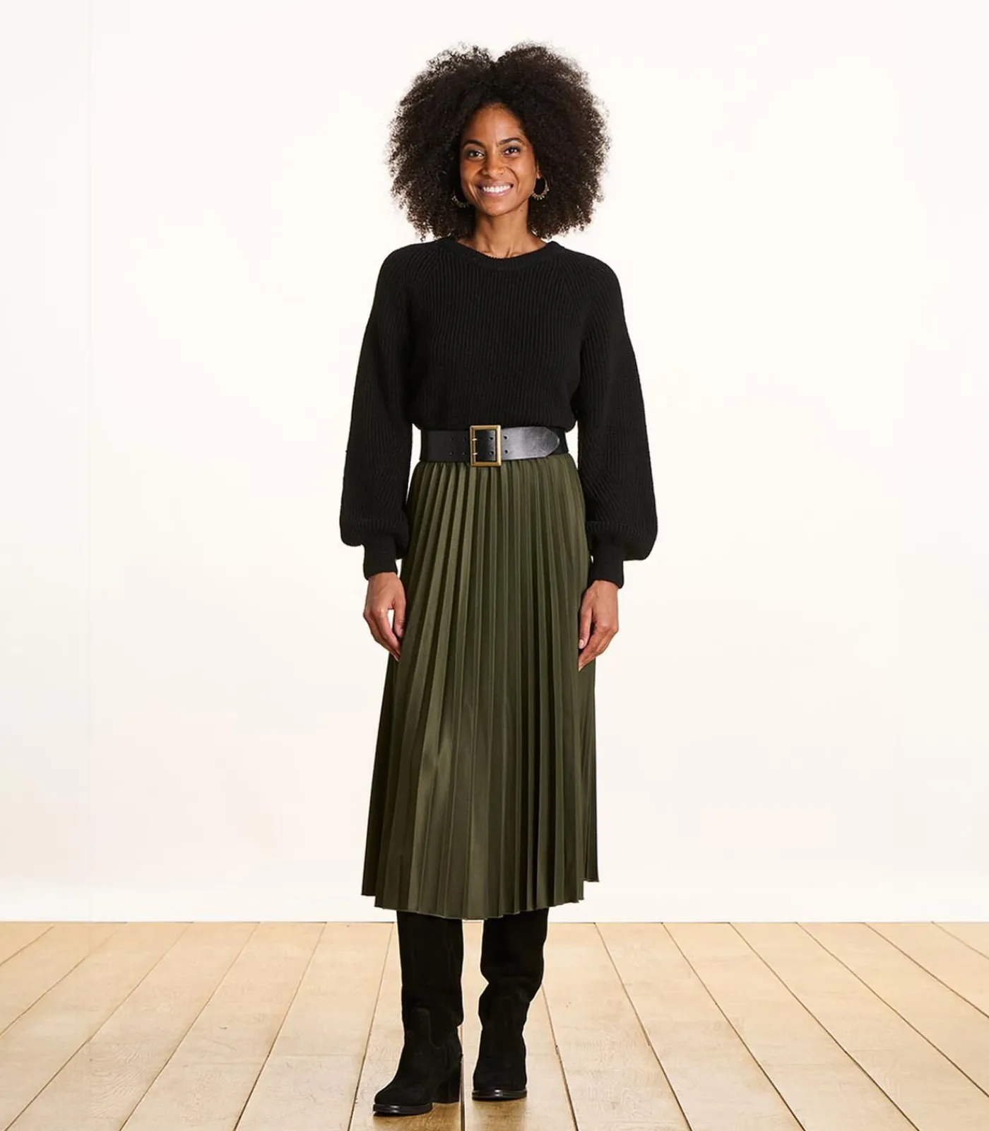 Online Halflange kaki plooirok van flanel DAMES Rokken