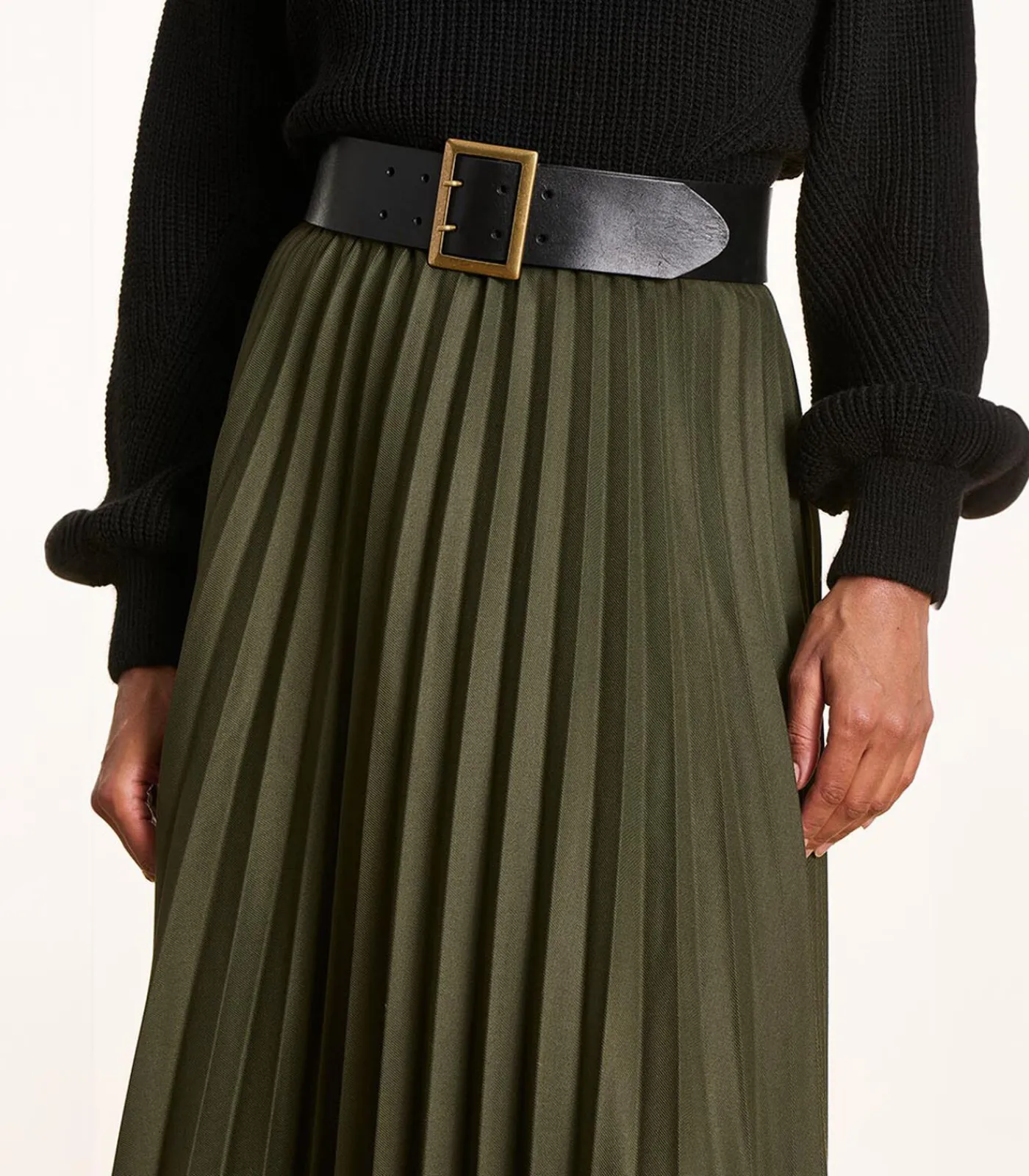 Online Halflange kaki plooirok van flanel DAMES Rokken