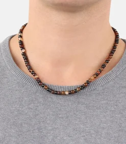 Sale Halsketting voor mannen, roestvrij staal, stalen kralen, agaat Heren Kettingen