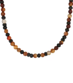 Sale Halsketting voor mannen, roestvrij staal, stalen kralen, agaat Heren Kettingen