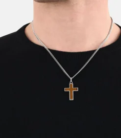 Sale Hanger met motief voor mannen, roestvrij staal, tijgeroog | kruis Heren Kettingen