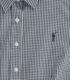 DAMES Polo Club Hemd met marineblauwe vichy-ruitjes en Rigby Go-logo